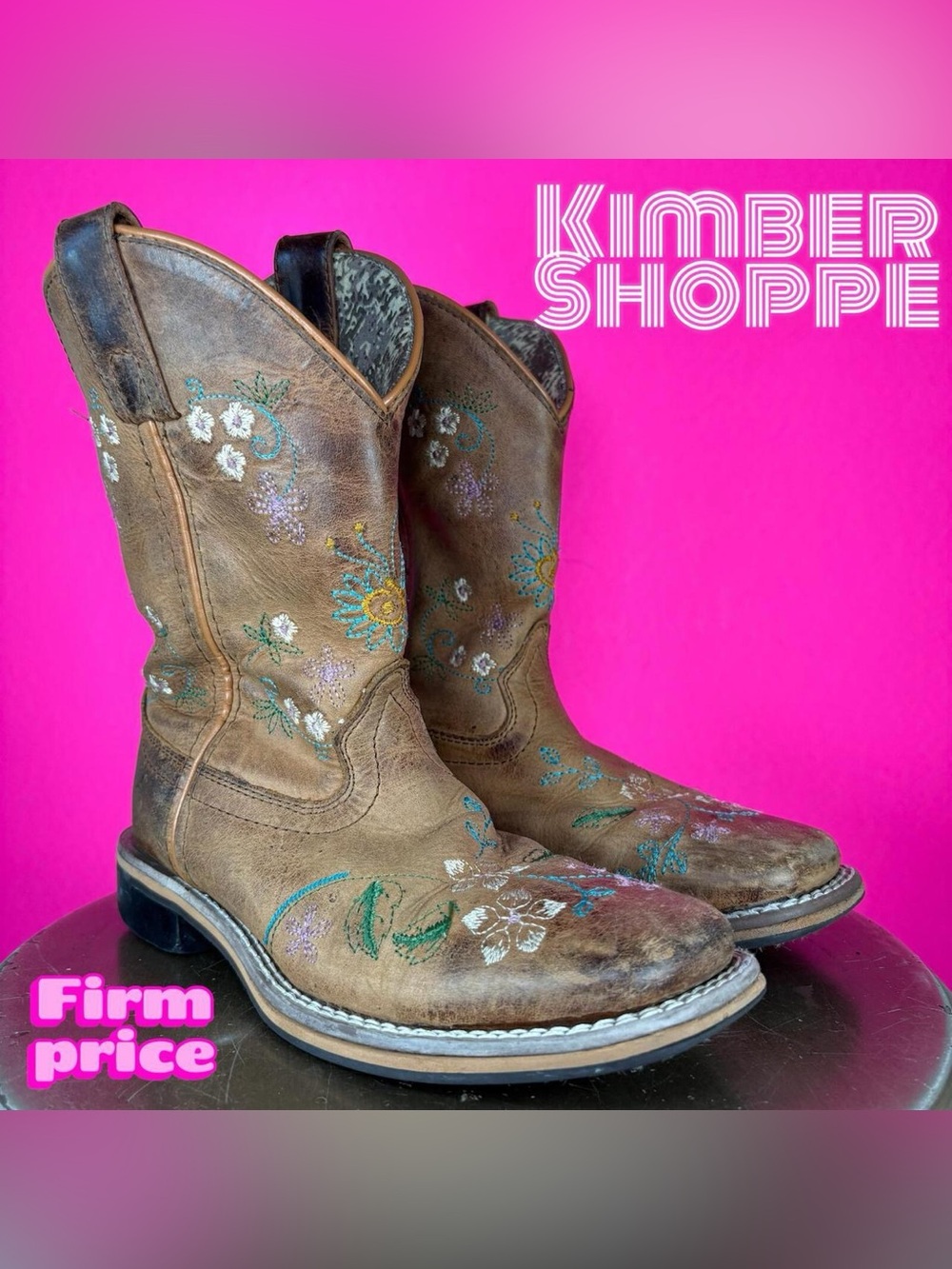 Smoky Mountain Floralie Brown Leather Embroidered Floral Western Boot US 2R